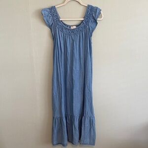 Loft Women’s Light Blue Denim Midi Dress Short sleeve Size Medium